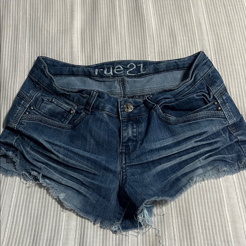 Rue21 Dark Blue Frayed Denim Shorts